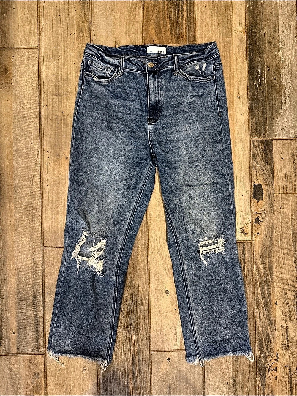 VERVET Straight Leg Distressed Jeans in Blue Waist 32